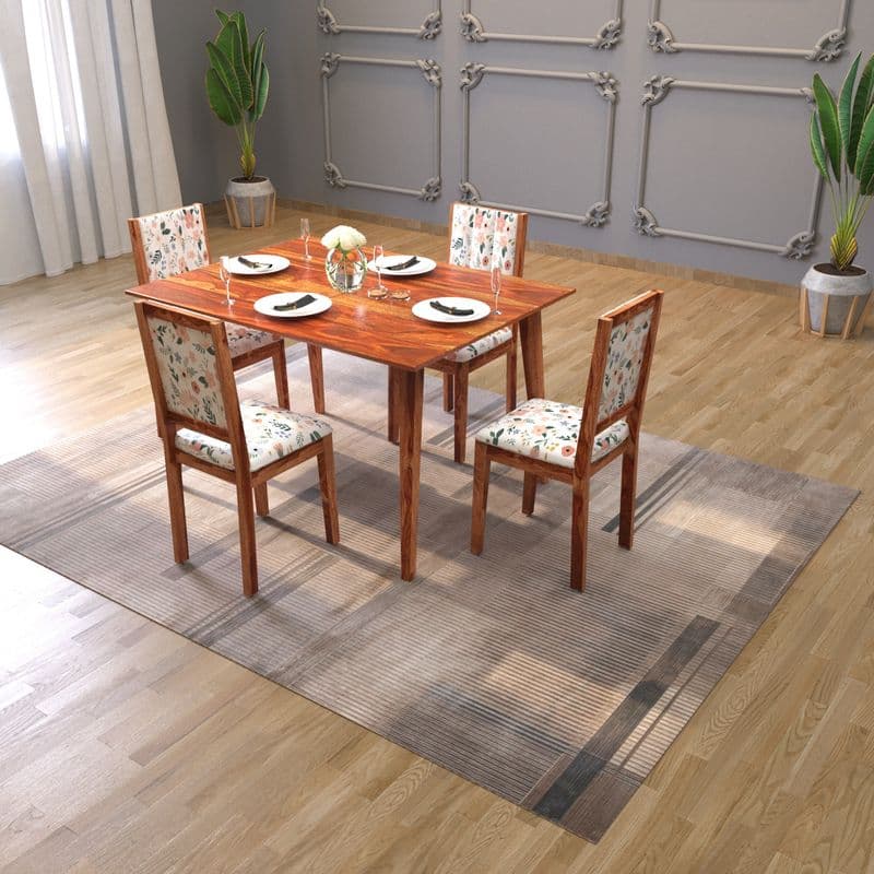 Tiya 4 Seater Dining Set in honey finish (Floral)