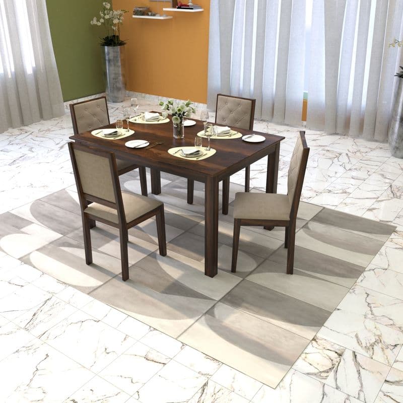 Izabel 4 Seater Dining Set in walnut finish (Tan)