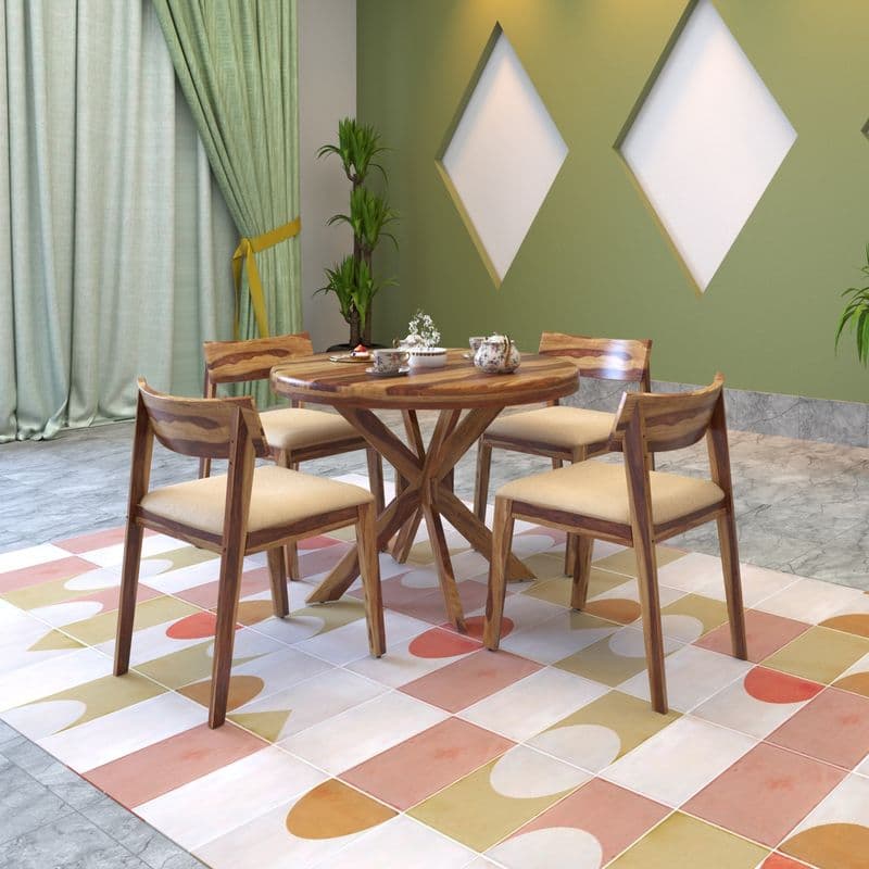 Liana 4 Seater Round Dining Set in honey finish (Brown)