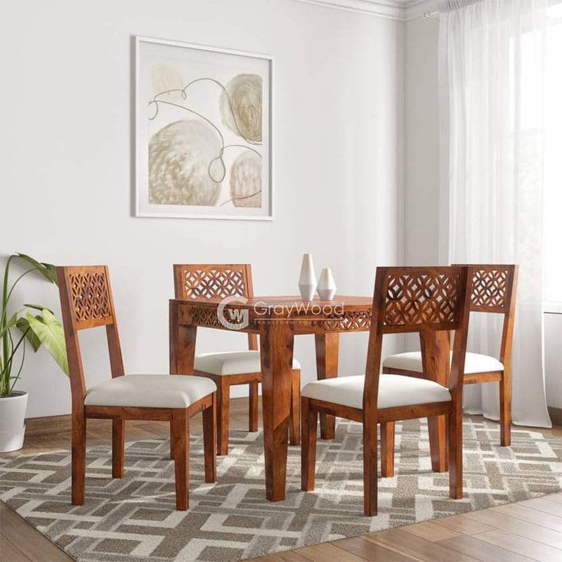 Maharaja 4 Seater Dining Set in Honey finish (Beige)