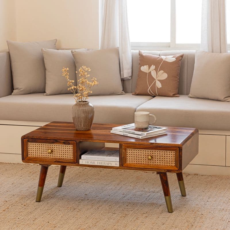 Amber 2 drawer coffee Table in Honey finish