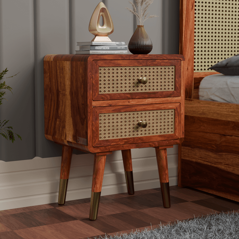 Rattan 2 Drawer Bed side Table