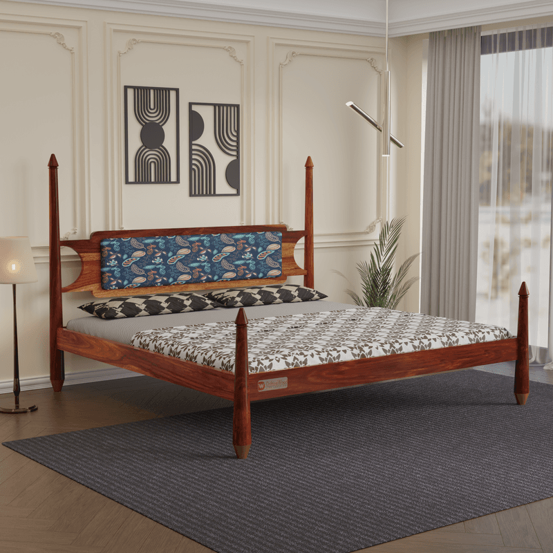 Zayra king size poster bed in honey finish (Blue)