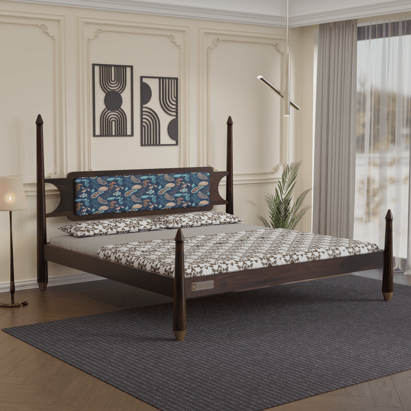 Zayra king size poster bed in Walnut finish (Blue)