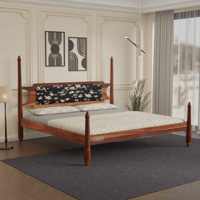 Zayra king size poster bed in honey finish (Black)