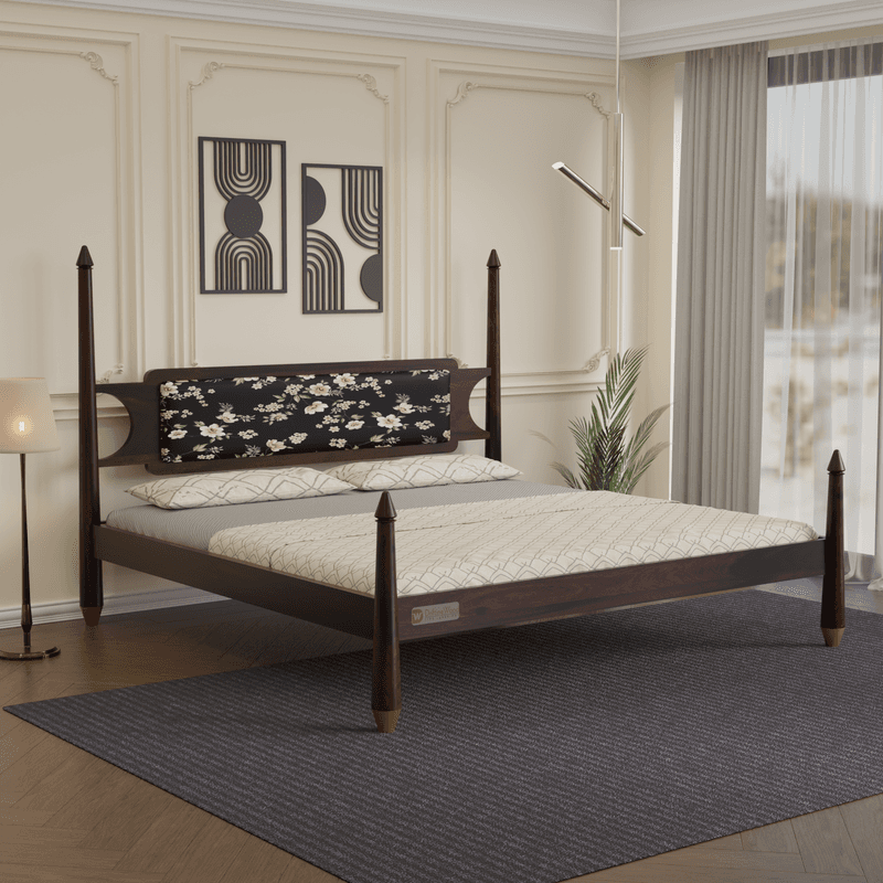 Zayra king size poster bed in Walnut finish (Black)