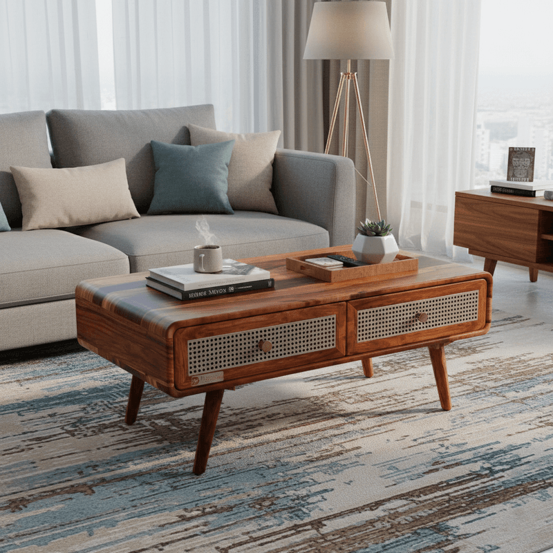 Amber only 2 drawer coffee Table in Honey finish