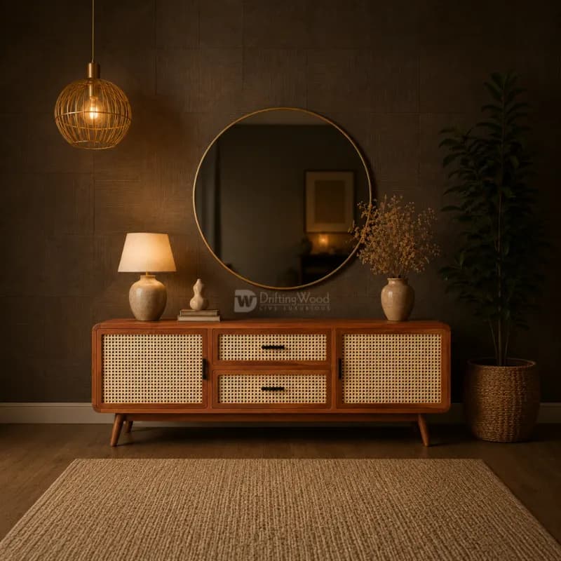 Rattan Tv Cabinet In Honey Finish